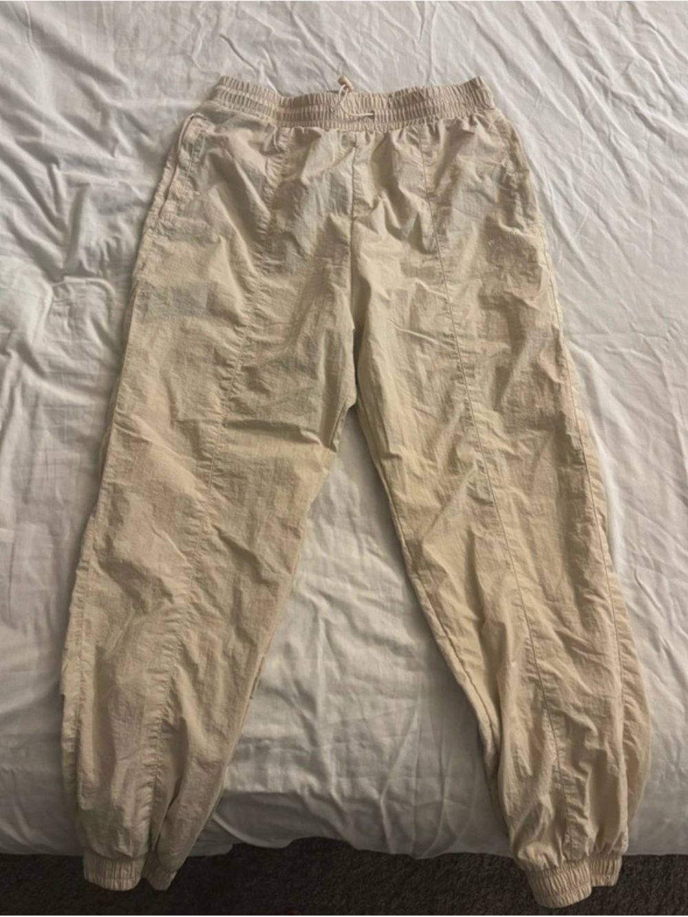 Women's Cream Elastic Waist Drawstring Joggers
